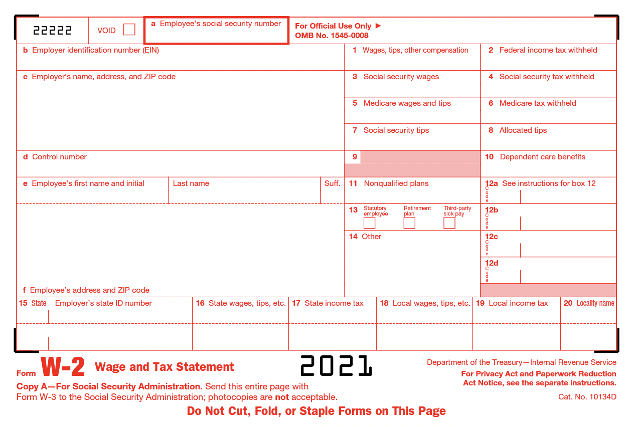 IRS Form W2 2021
