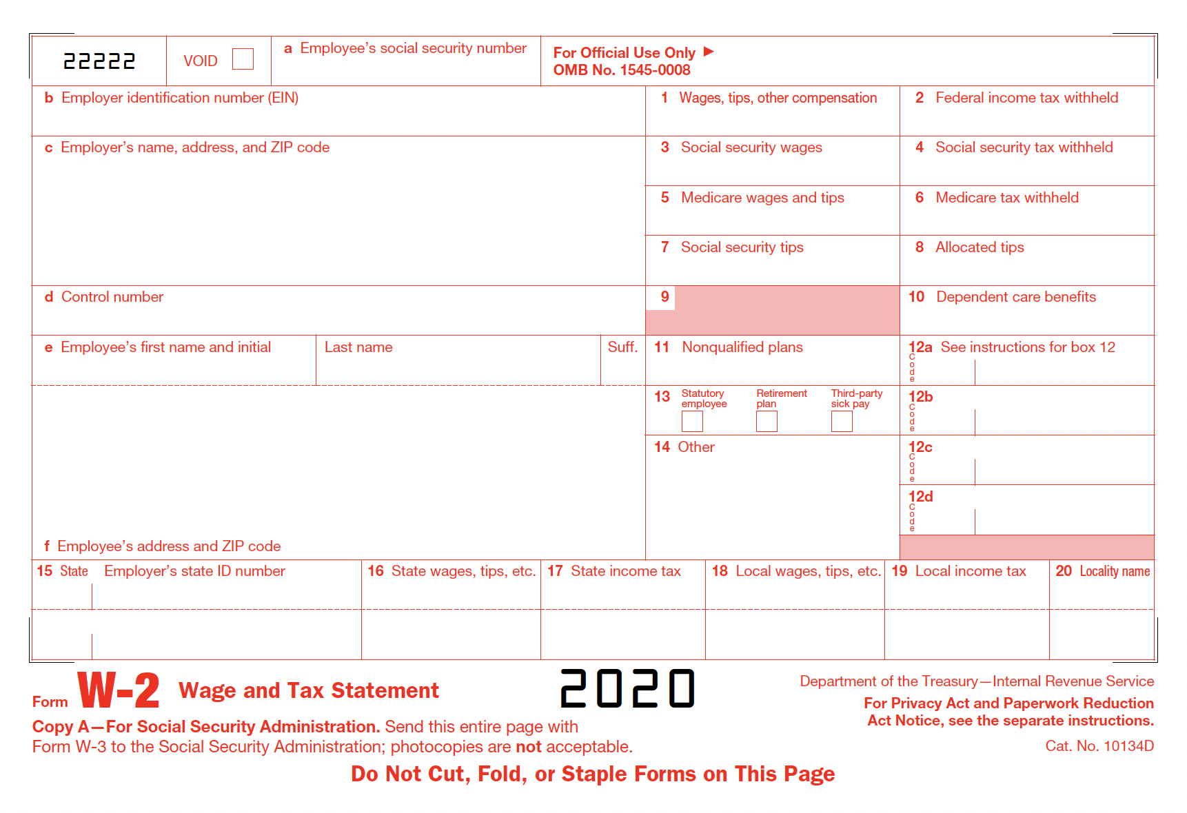 2020 IRS Form W2