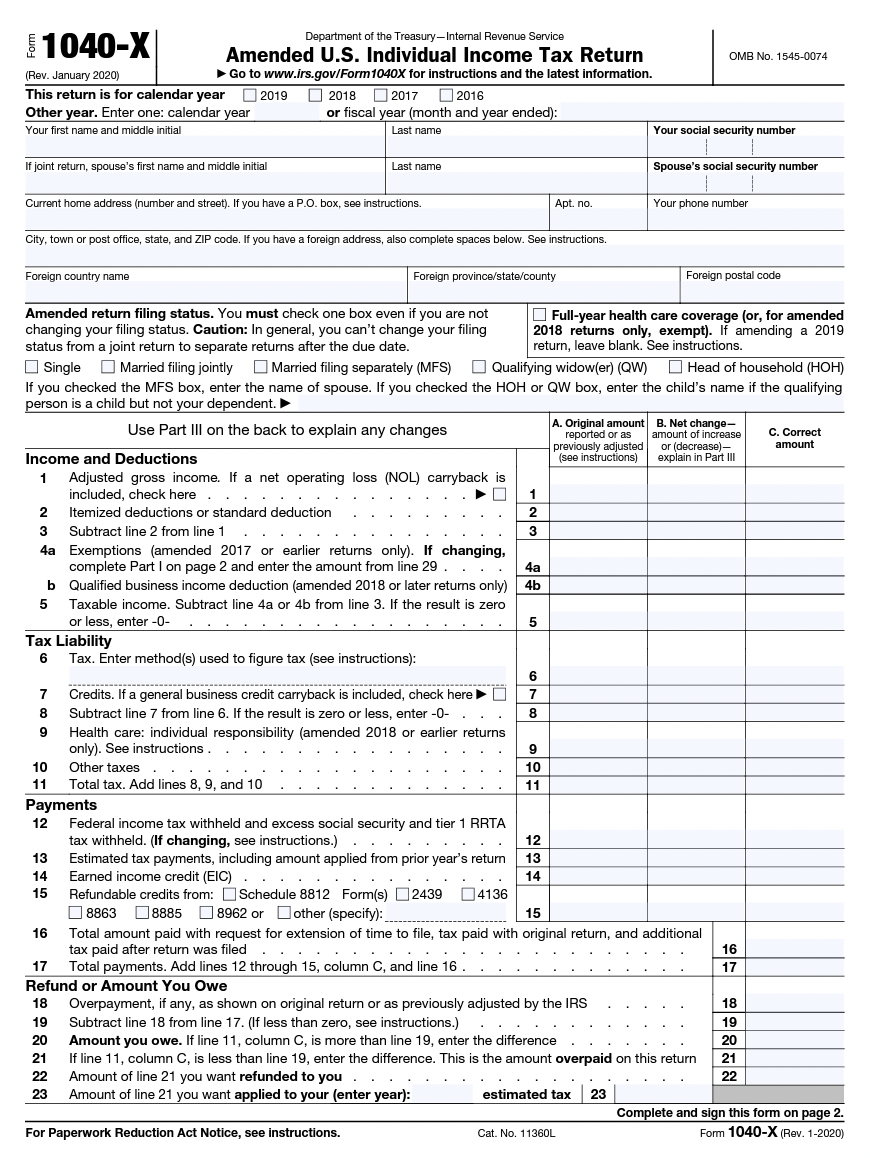 2020 IRS form 1040X